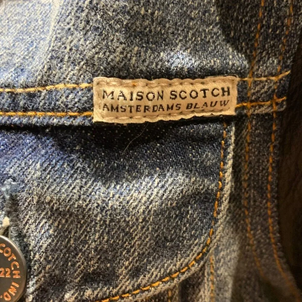Maison Scotch Leather Sleeved Jean Jacket Womens Size Large